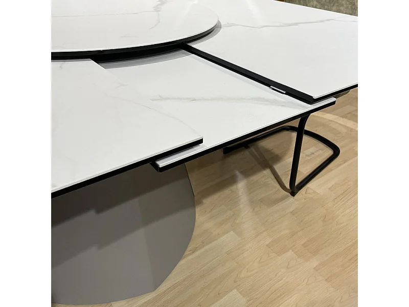 Table extensible 140 à 174 cm blanc plateau de service tournant - TWIST