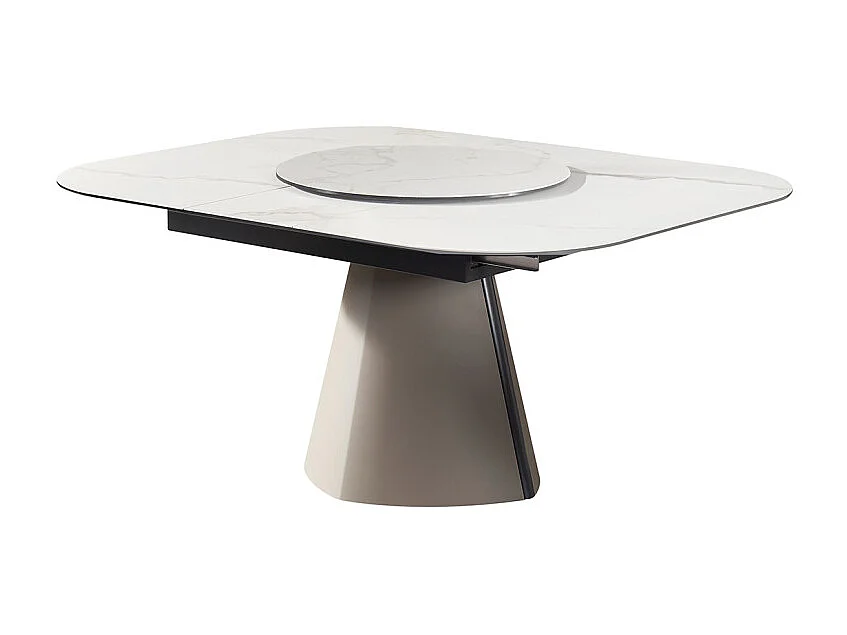 Table 140 à 174 cm céramique blanc plateau de service tournant - TWIST