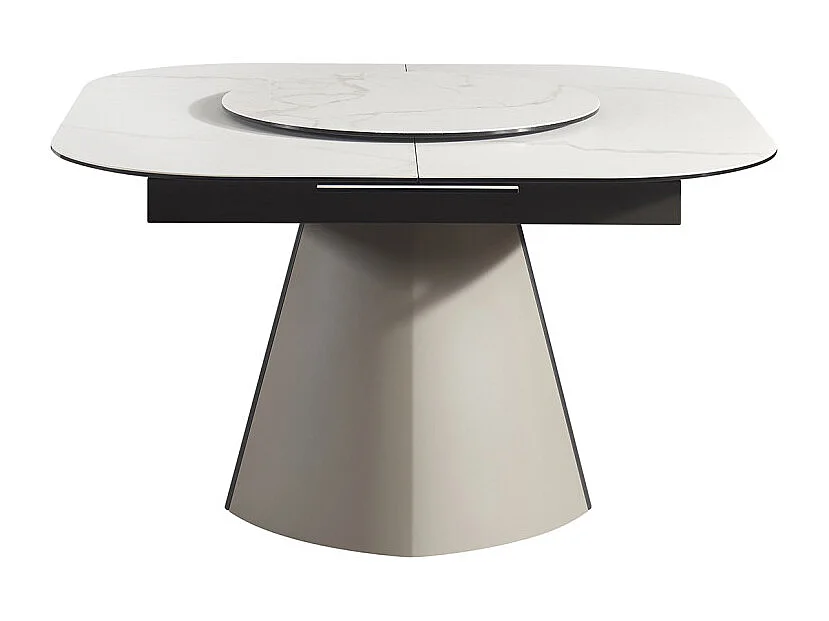 Table 140 à 174 cm céramique blanc plateau de service tournant - TWIST