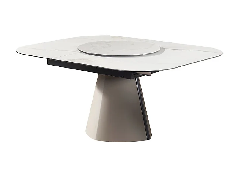 Table 140 à 174 cm céramique blanc plateau de service tournant - TWIST