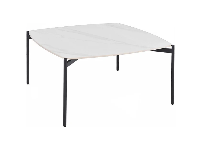 Table basse carrée en céramique blanc marbré et métal noir - JERRY