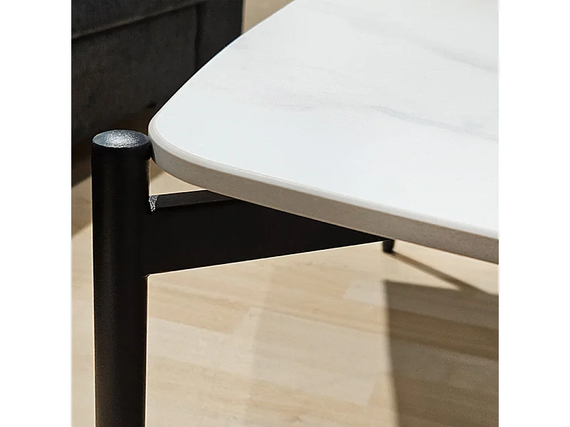 Table basse carrée en céramique blanc marbré et métal noir - JERRY