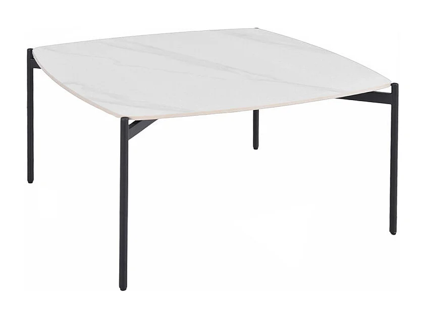 Table basse carrée en céramique blanc marbré et métal noir - JERRY