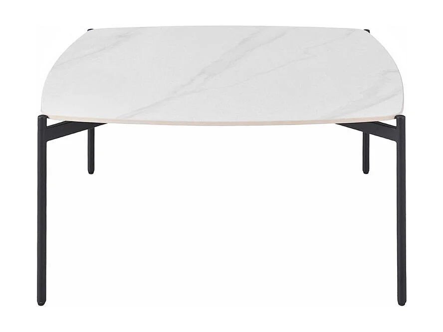 Table basse carrée en céramique blanc marbré et métal noir - JERRY