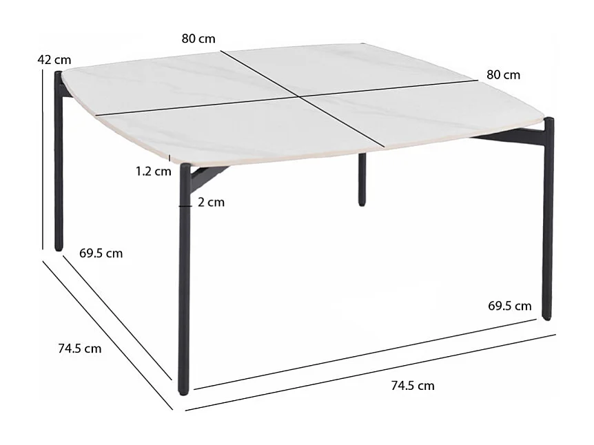 Table basse carrée en céramique blanc marbré et métal noir - JERRY