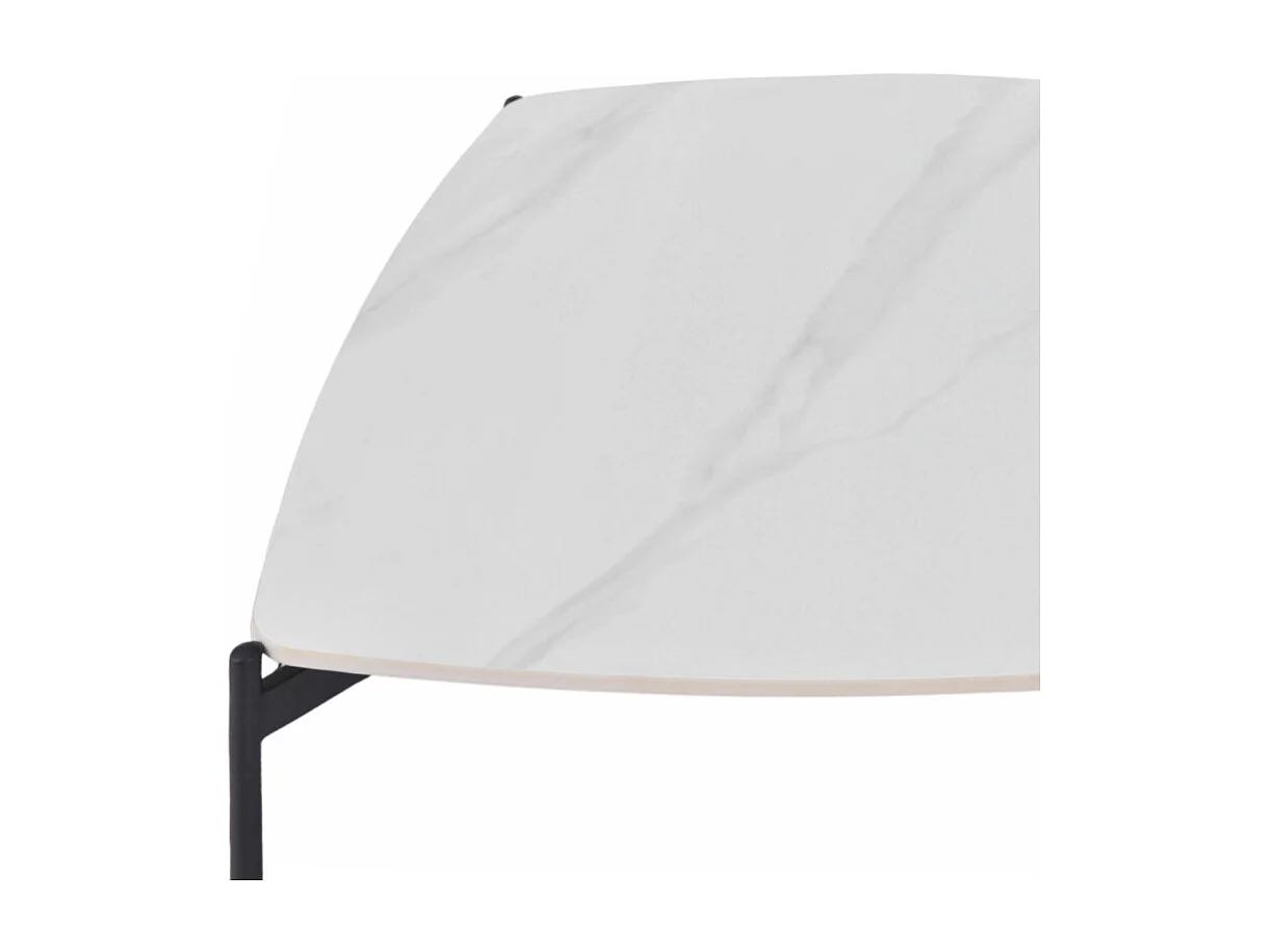 Table basse carrée en céramique blanc marbré et métal noir - JERRY