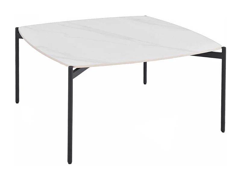 Table basse carrée en céramique blanc marbré et métal noir - JERRY