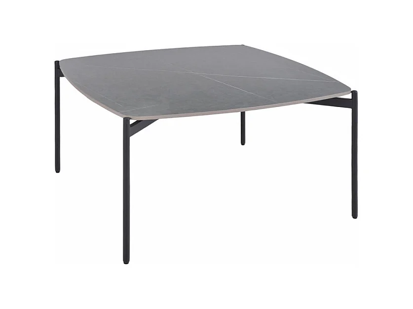 Table basse carrée en céramique gris marbré et métal noir - JERRY