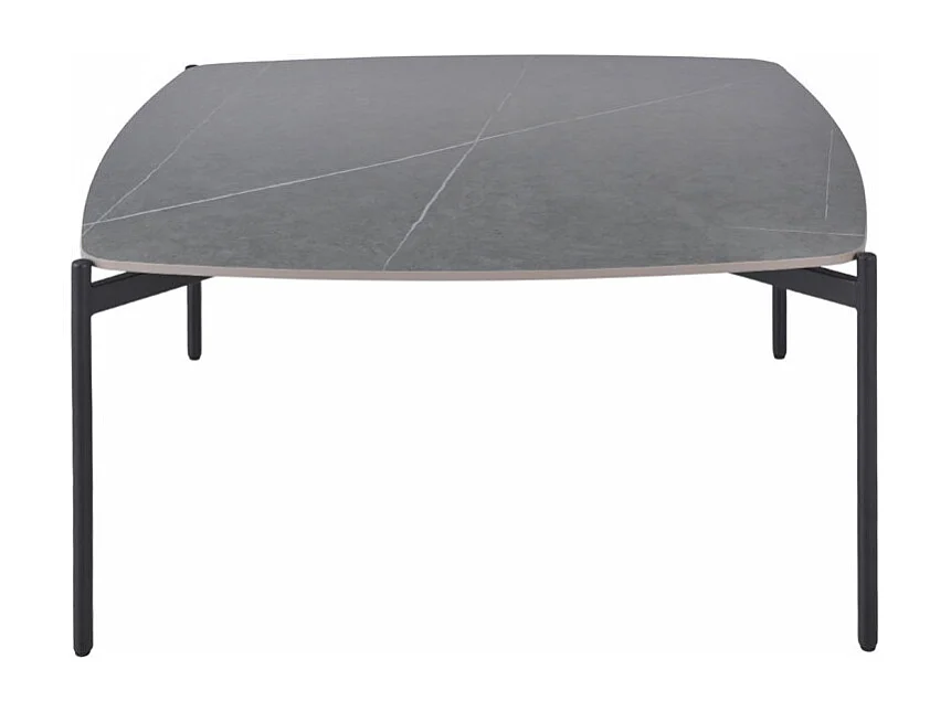 Table basse carrée en céramique gris marbré et métal noir - JERRY