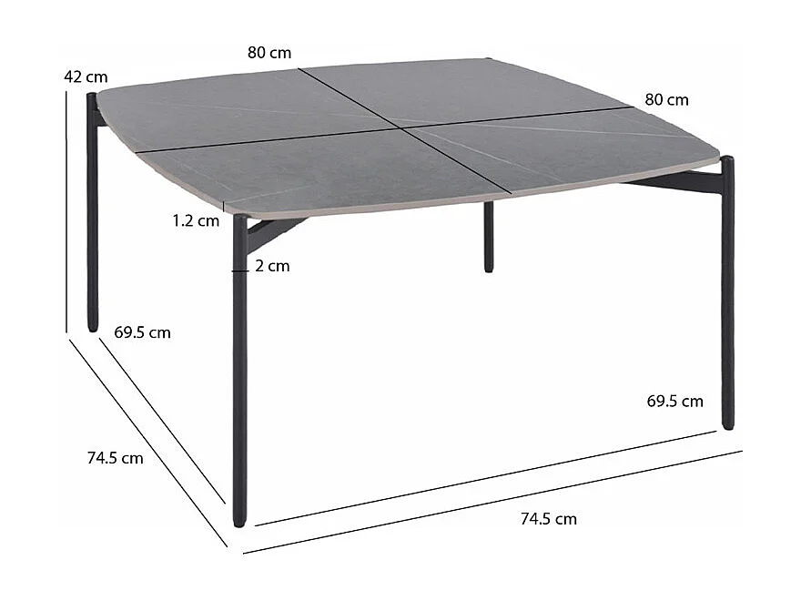 Table basse carrée en céramique gris marbré et métal noir - JERRY