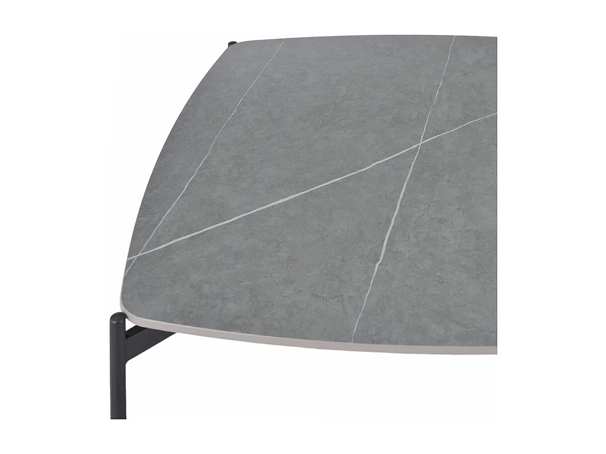 Table basse carrée en céramique gris marbré et métal noir - JERRY
