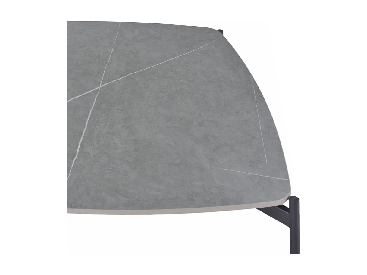 Table basse carrée en céramique gris marbré et métal noir - JERRY