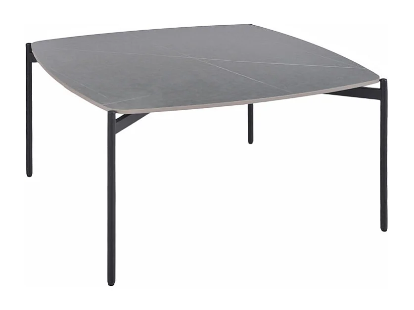 Table basse carrée en céramique gris marbré et métal noir - JERRY