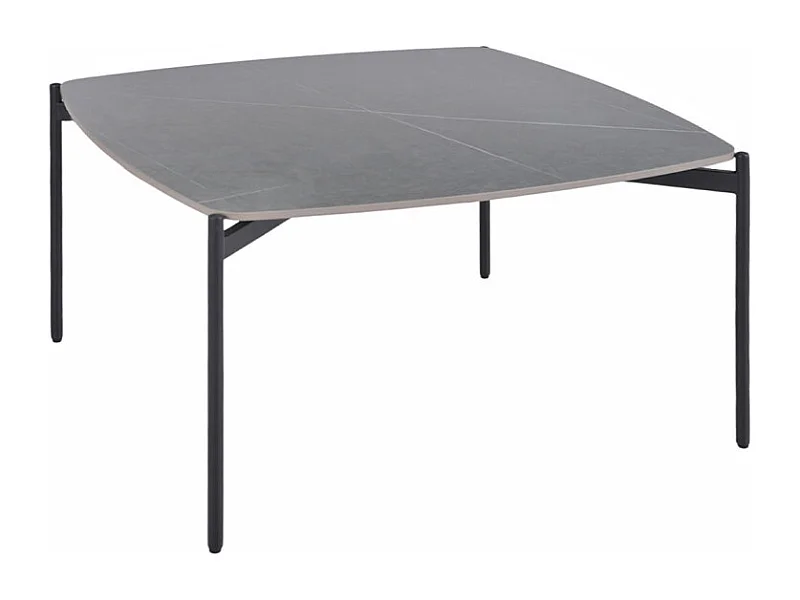 Table basse carrée en céramique gris marbré et métal noir - JERRY