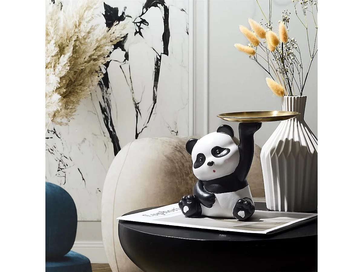Vide-Poche panda kawaii blanc et noir plateau en l'air