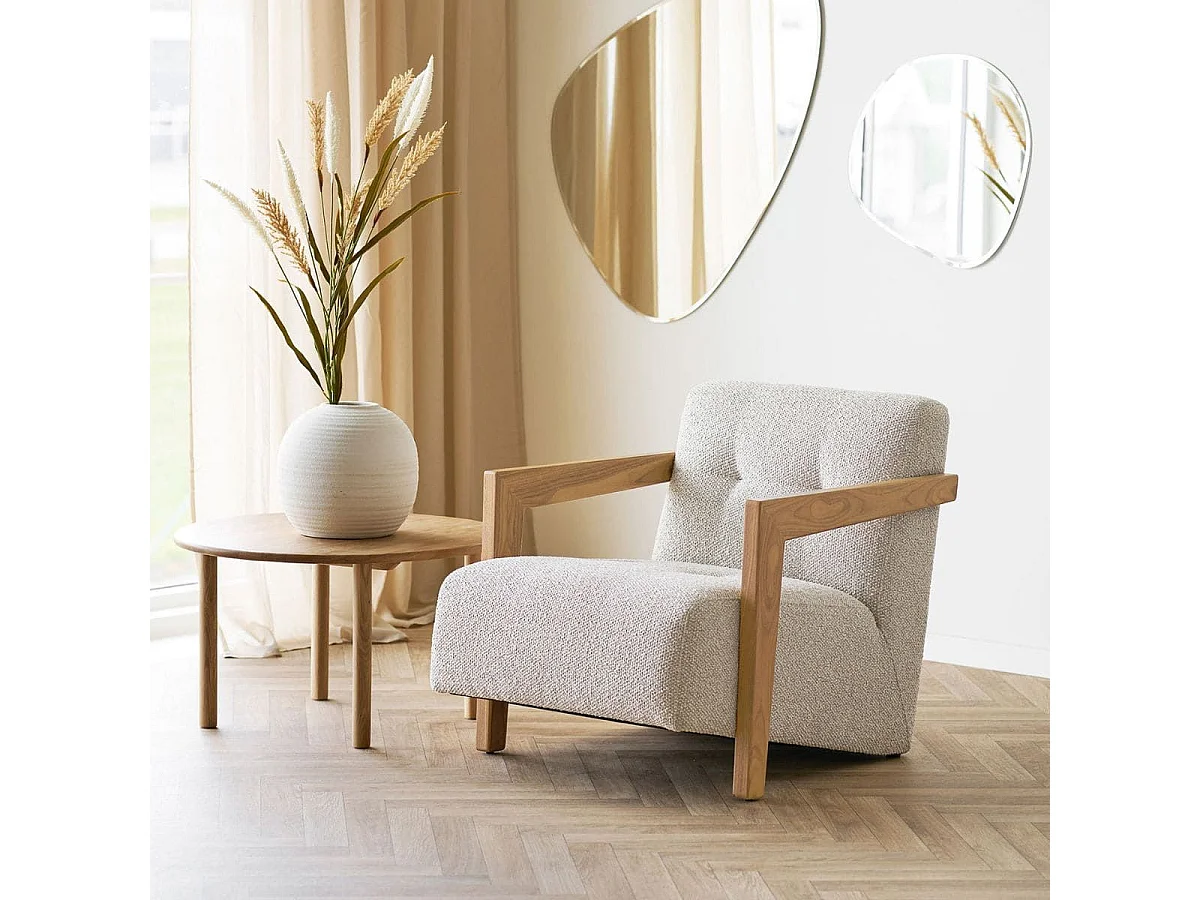 Table basse ronde Ø70cm plateau et pieds en chêne naturel - JOSETTE