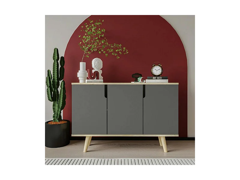 Buffet salle à manger moderne effet bois portes grises MARFA