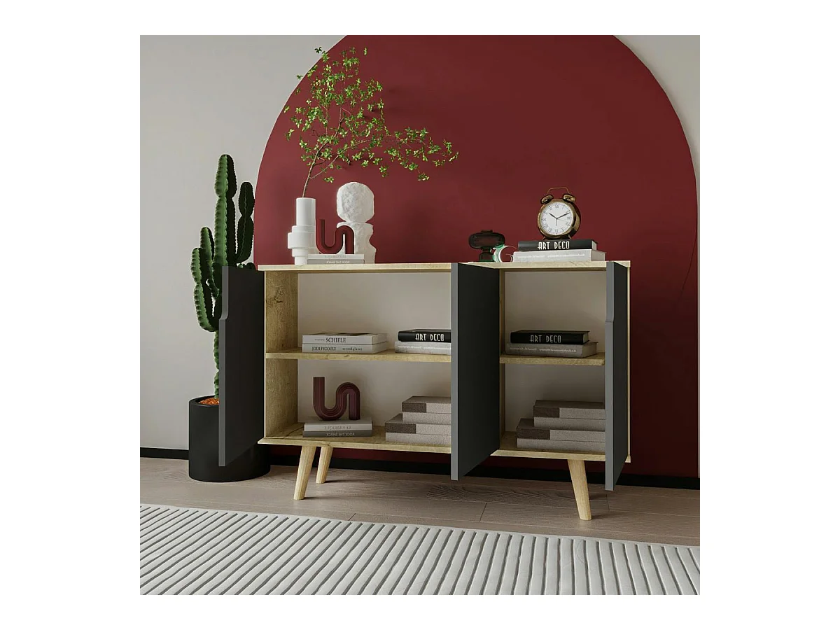 Buffet salle à manger moderne effet bois portes grises MARFA