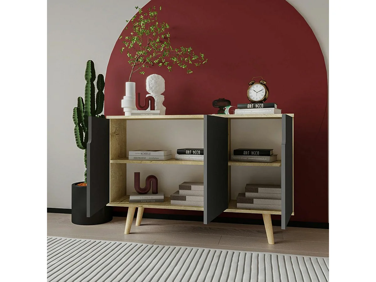 Buffet salle à manger moderne effet bois portes grises MARFA