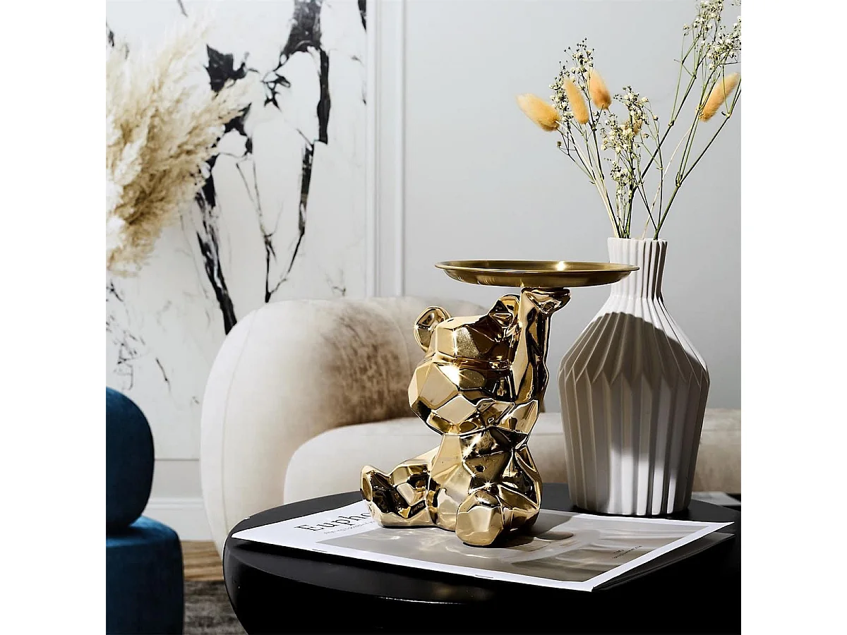 Vide-Poche ourson en origami doré plateau en l'air