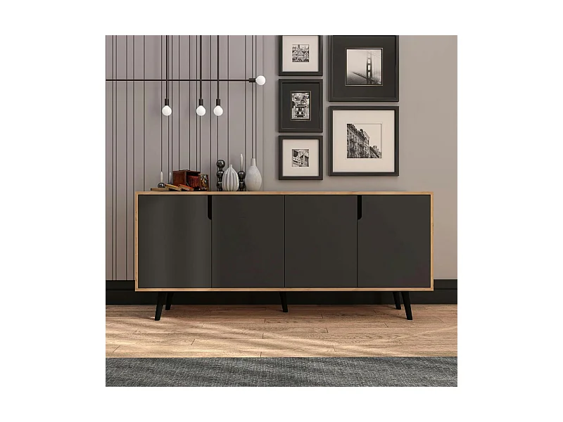 Buffet salle à manger 4 portes grises et effet bois MARFA