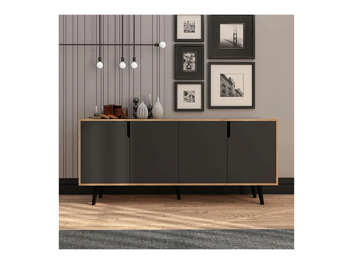 Buffet salle à manger 4 portes grises et effet bois MARFA