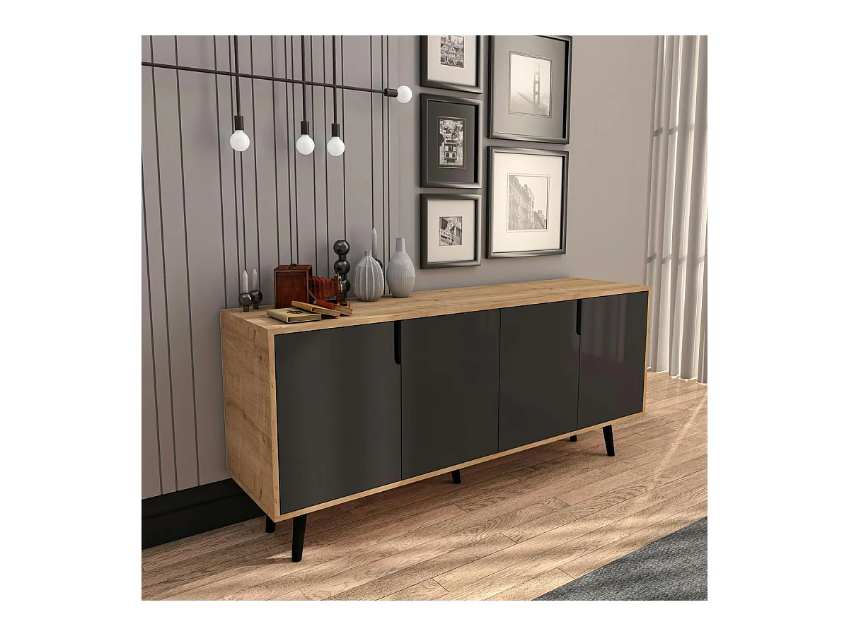 Buffet salle à manger 4 portes grises et effet bois MARFA