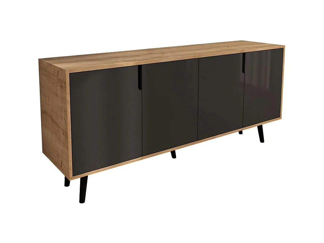 Buffet salle à manger 4 portes grises et effet bois MARFA