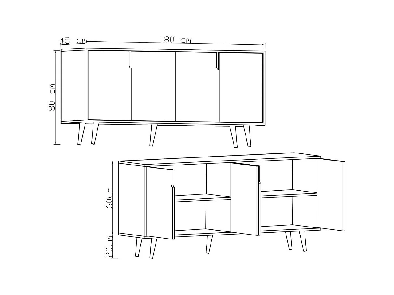Buffet salle à manger 4 portes grises et effet bois MARFA
