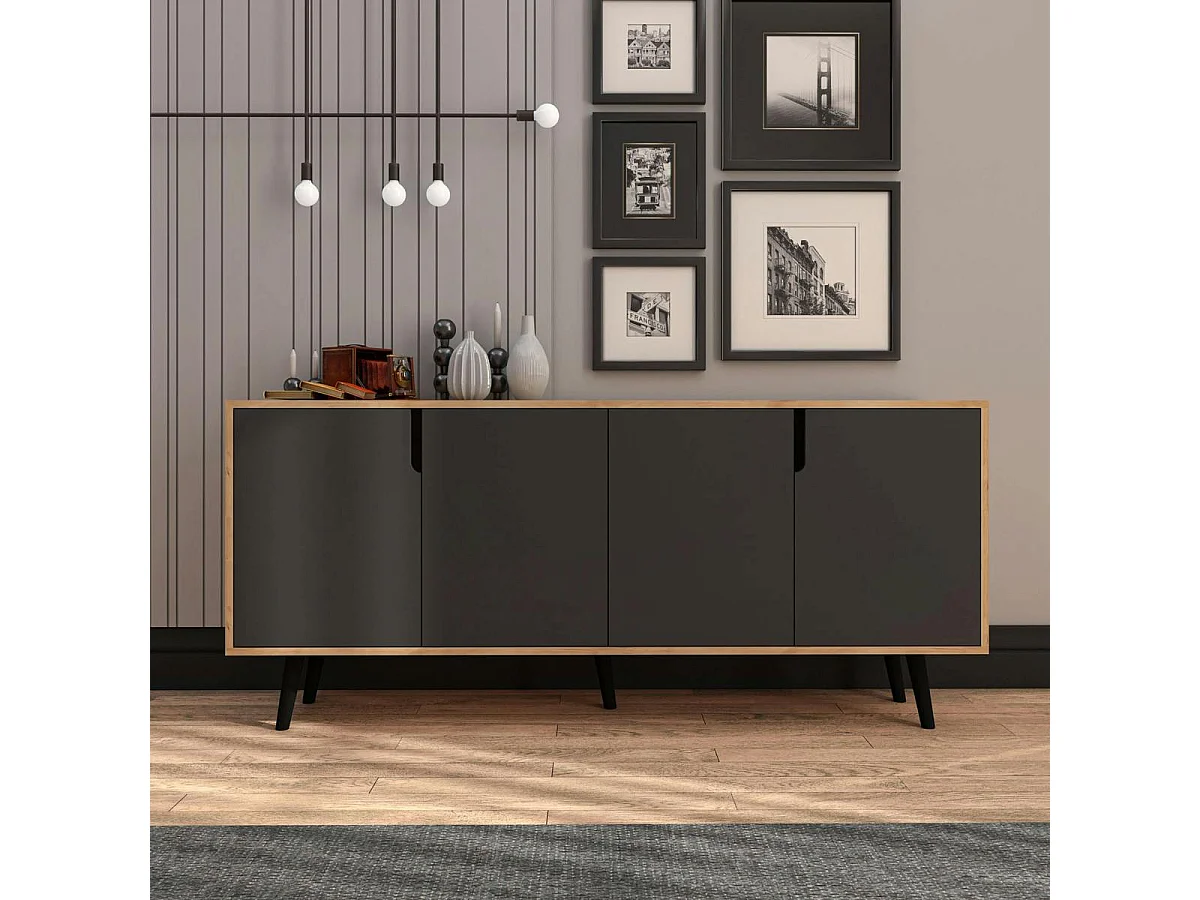 Buffet salle à manger 4 portes grises et effet bois MARFA