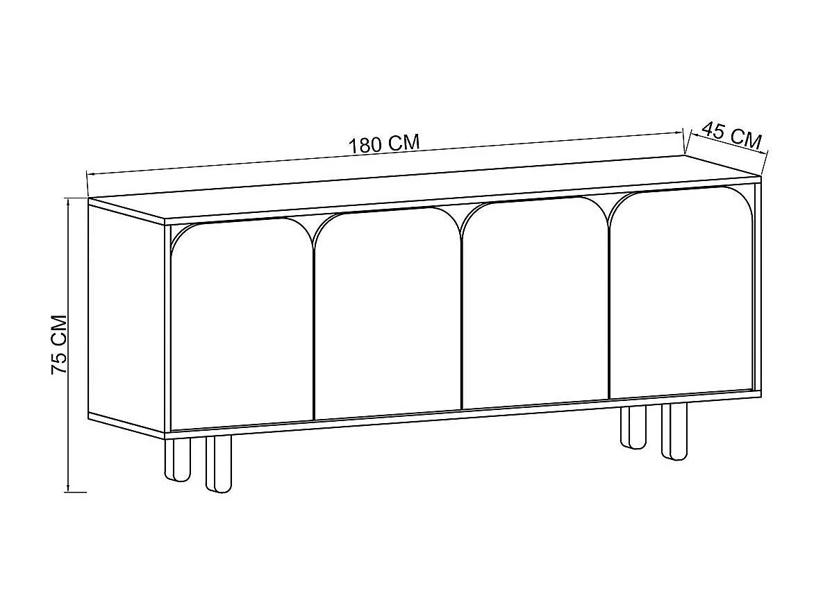 Buffet blanc moderne 4 portes courbes 180 cm VAREN