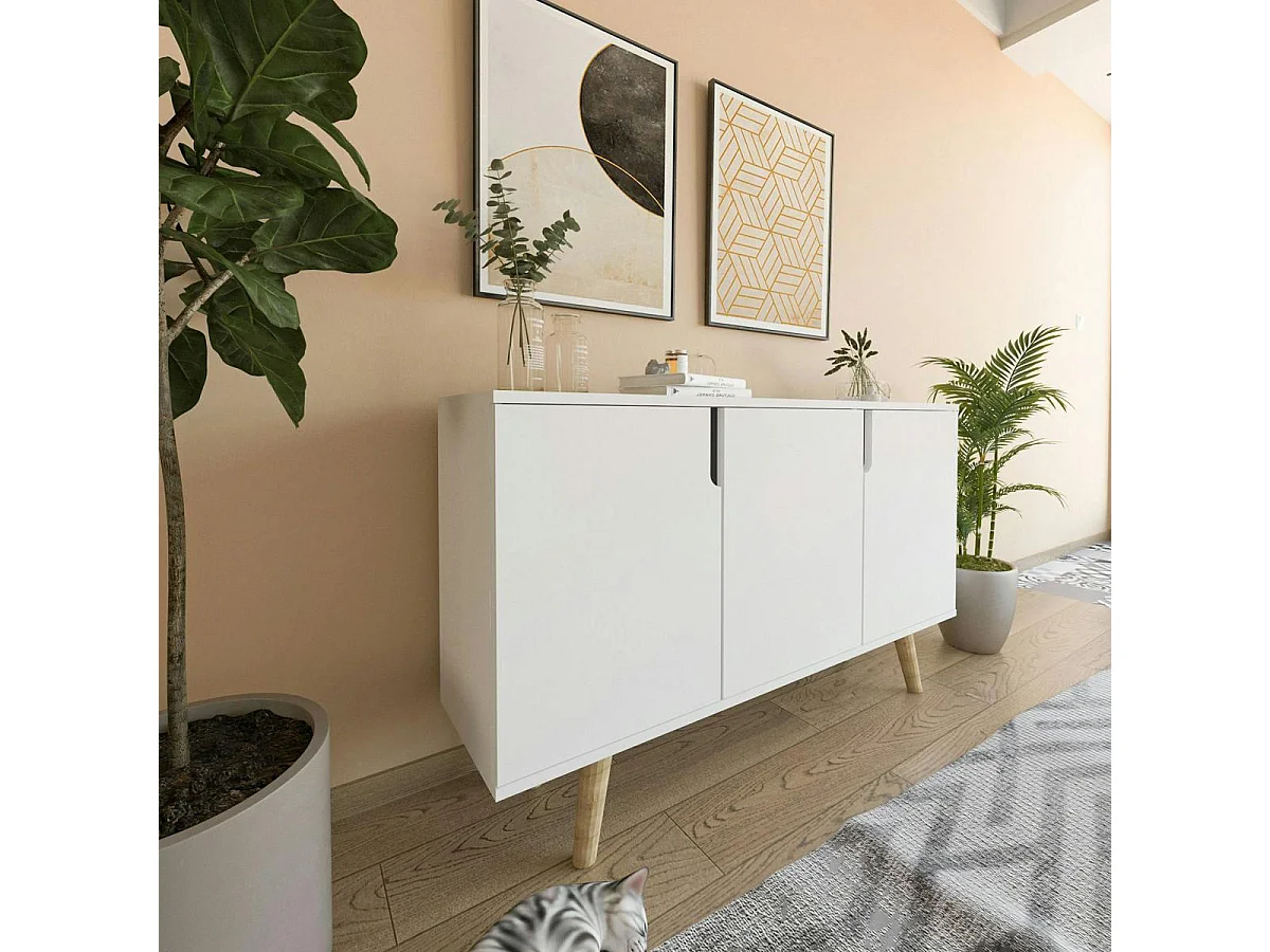 Buffet salle à manger blanc à poignées intégrées MARFA