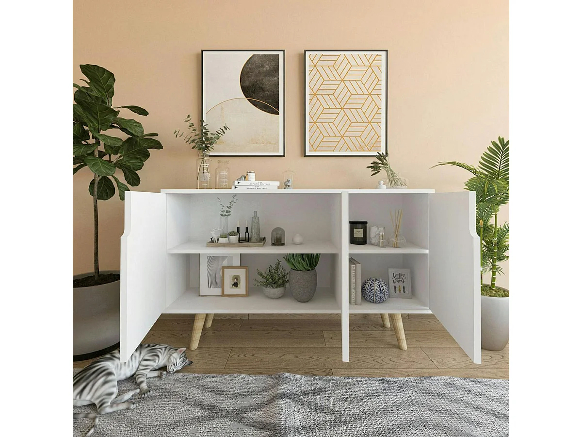 Buffet salle à manger blanc à poignées intégrées MARFA