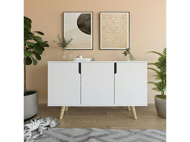 Buffet salle à manger blanc à poignées intégrées MARFA