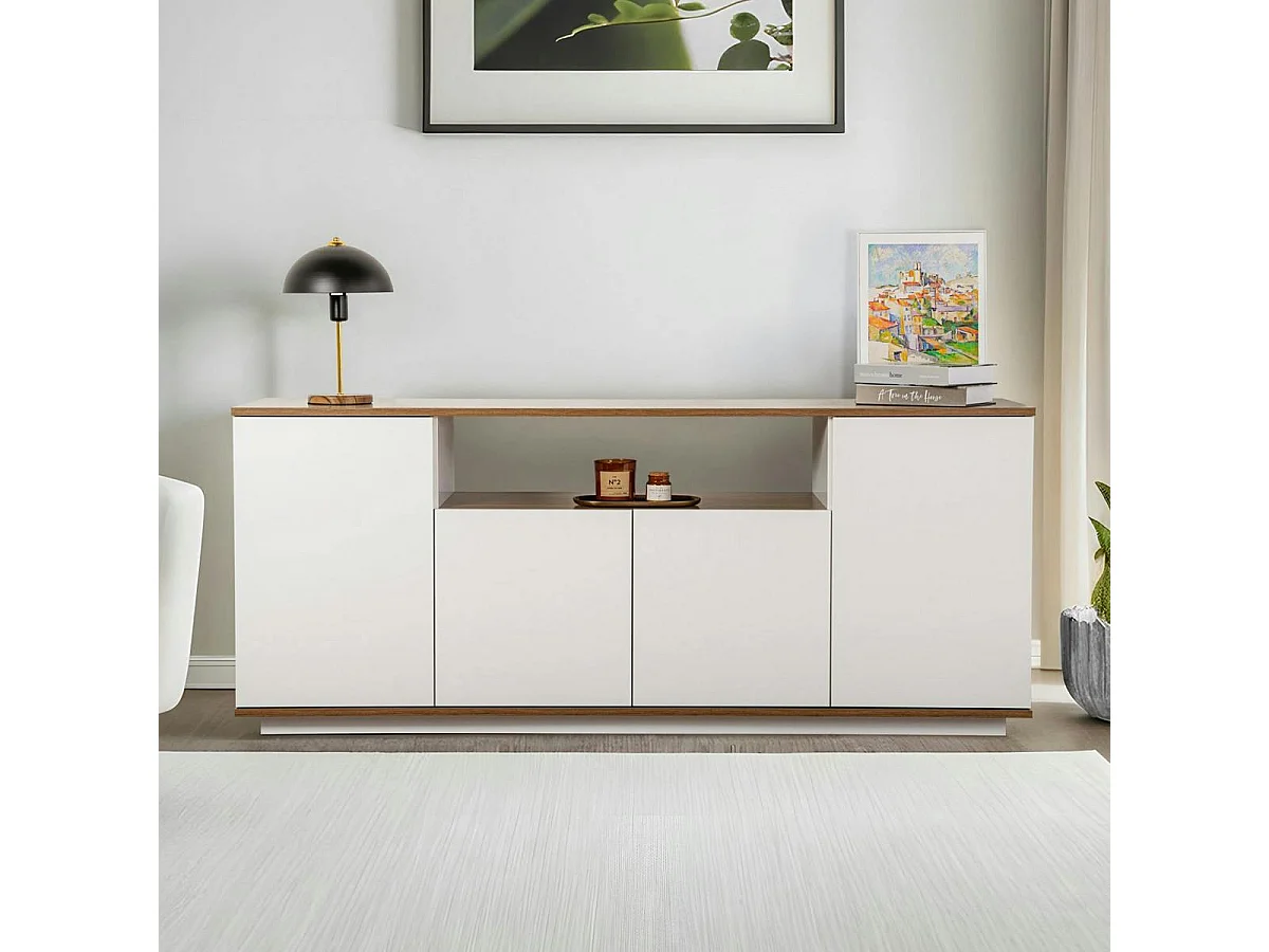 Buffet salle à manger blanc & effet noyer, niche centrale MARFA