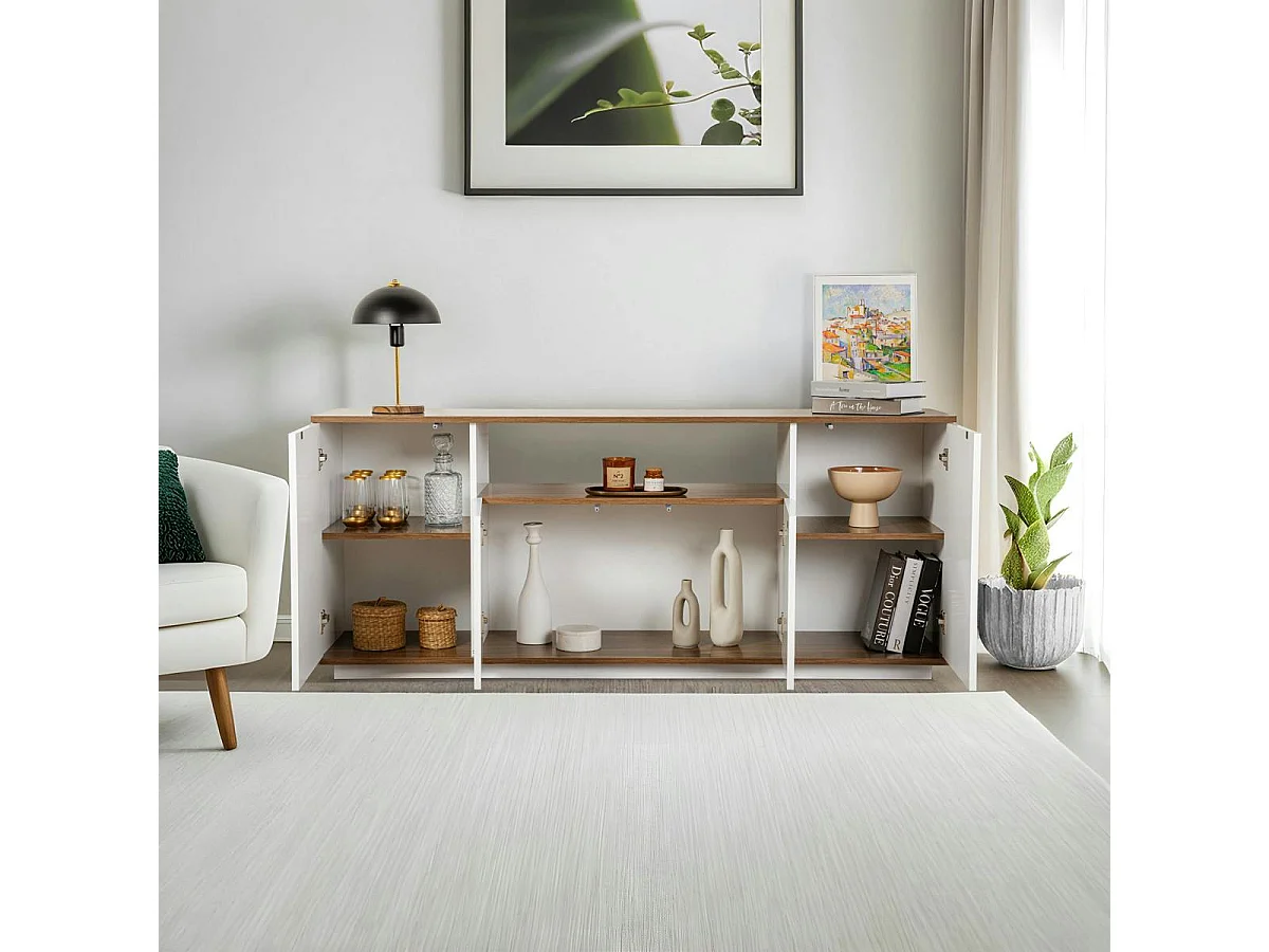 Buffet salle à manger blanc & effet noyer, niche centrale MARFA