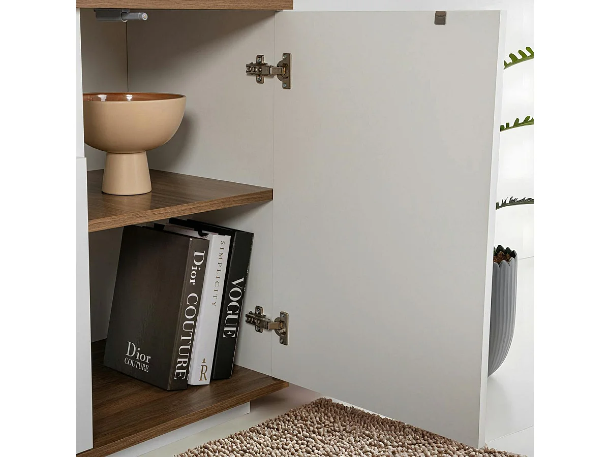 Buffet salle à manger blanc & effet noyer, niche centrale MARFA