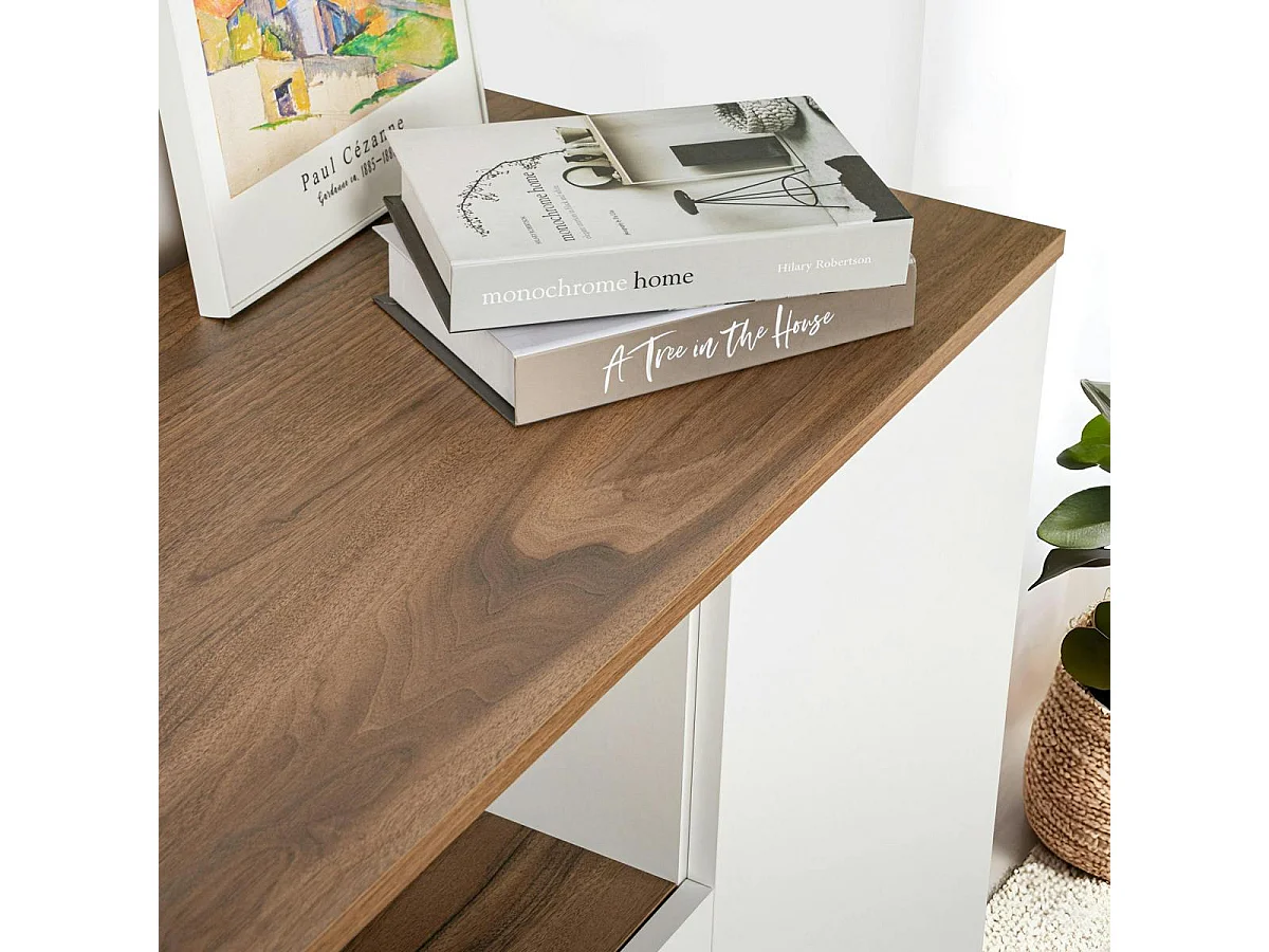 Buffet salle à manger blanc & effet noyer, niche centrale MARFA