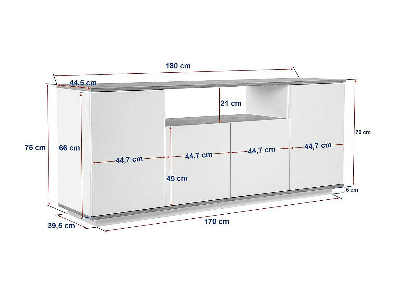 Buffet salle à manger blanc & effet noyer, niche centrale MARFA