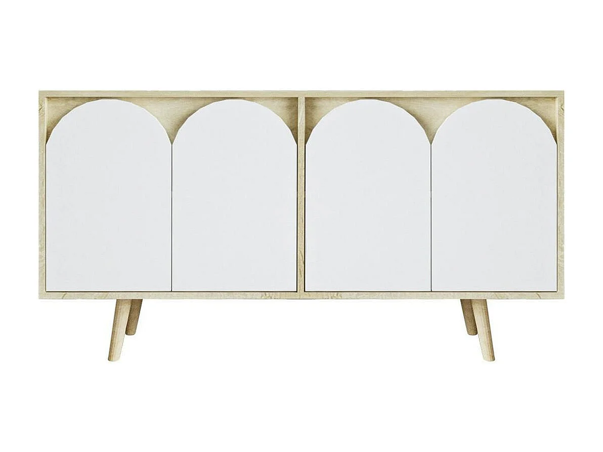 Buffet salle à manger effet bois 4 portes courbes blanches VAREN