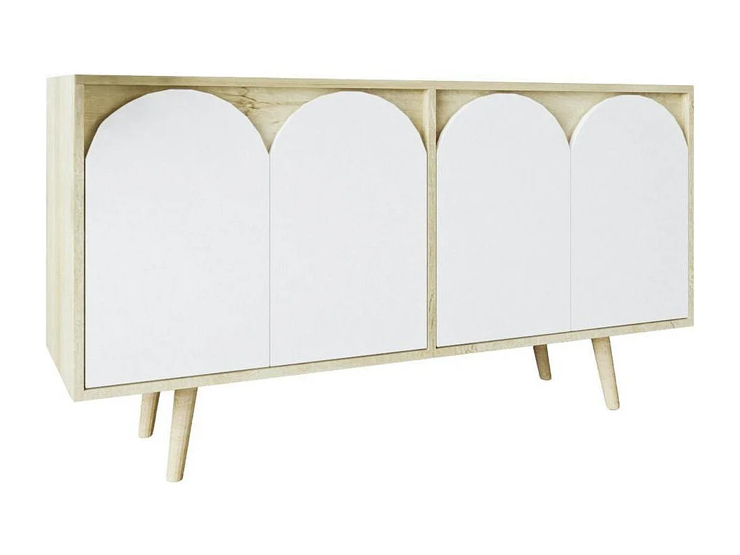 Buffet salle à manger effet bois 4 portes courbes blanches VAREN
