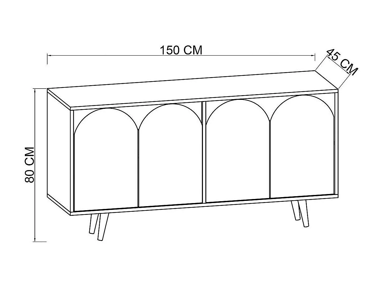 Buffet salle à manger effet bois 4 portes courbes blanches VAREN