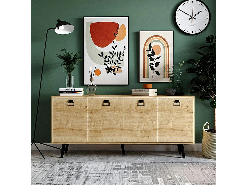 Buffet salle à manger effet bois et poignées noires MARFA