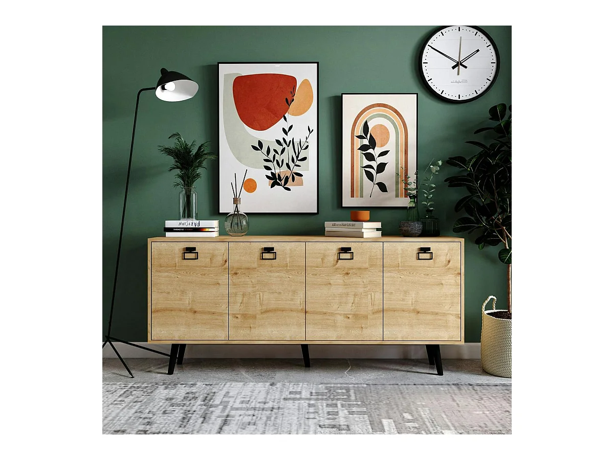 Buffet salle à manger effet bois et poignées noires MARFA