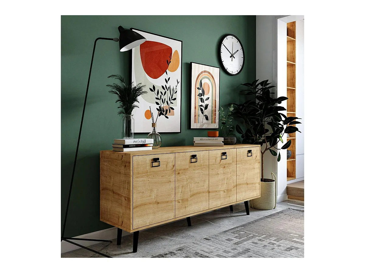 Buffet salle à manger effet bois et poignées noires MARFA