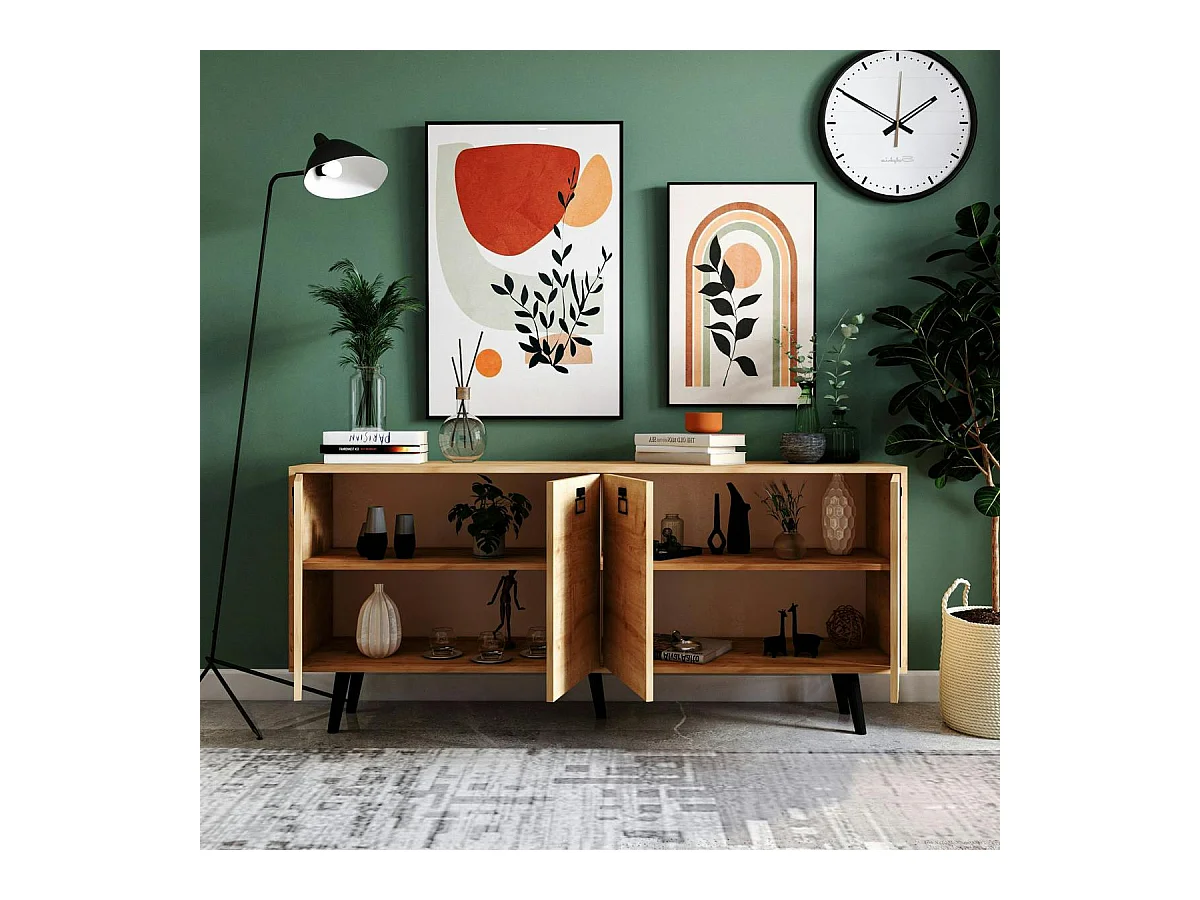 Buffet salle à manger effet bois et poignées noires MARFA