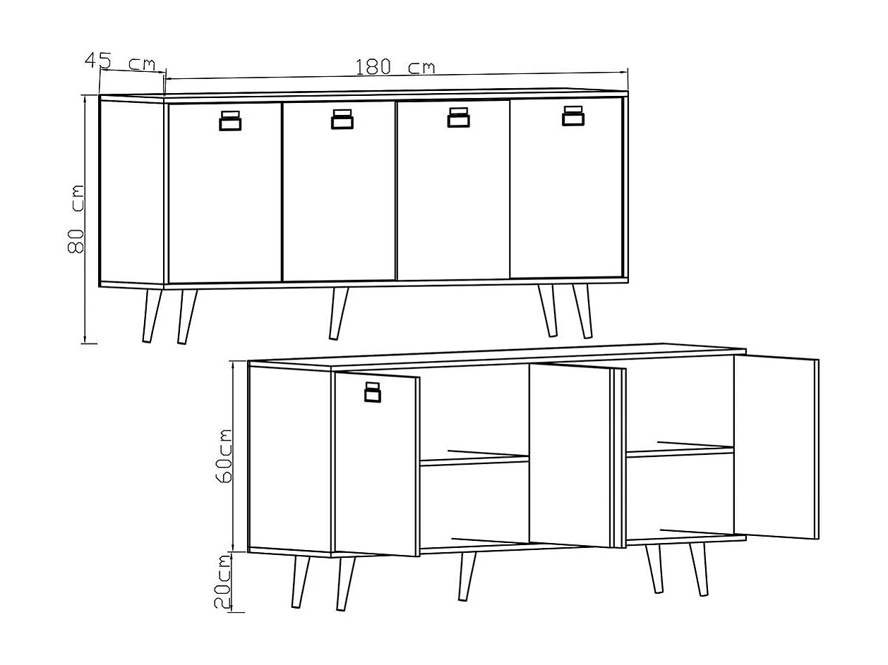Buffet salle à manger effet bois et poignées noires MARFA