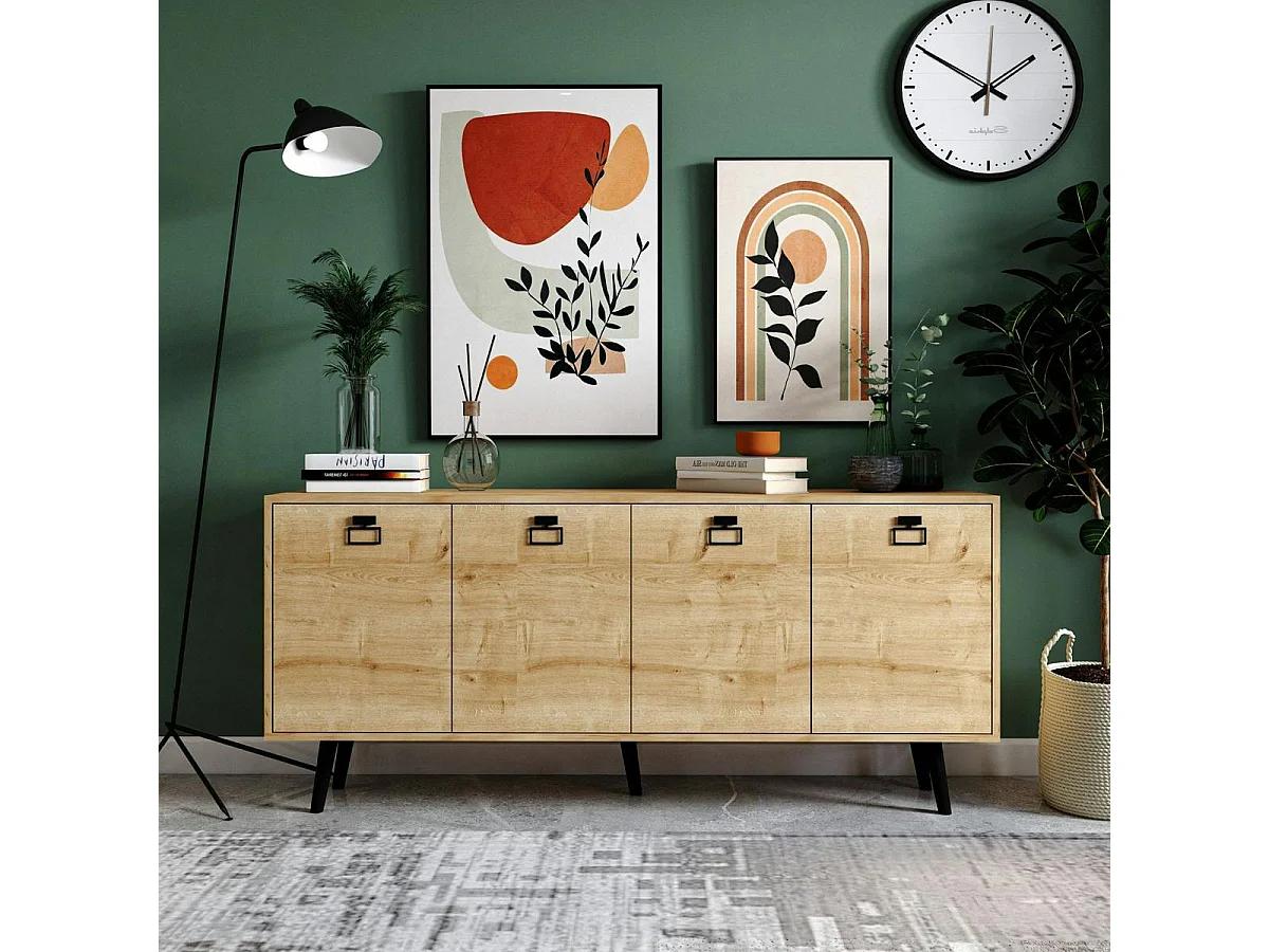 Buffet salle à manger effet bois et poignées noires MARFA