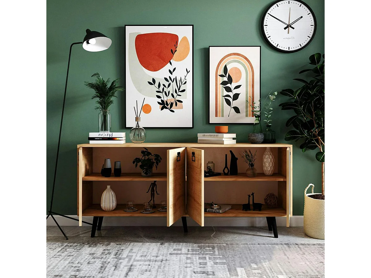 Buffet salle à manger effet bois et poignées noires MARFA