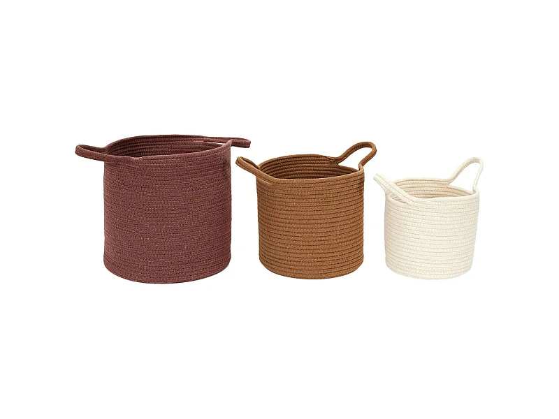 Lot de 3 Paniers Tressés Terracotta Marron et Blanc Crème - BRENDA